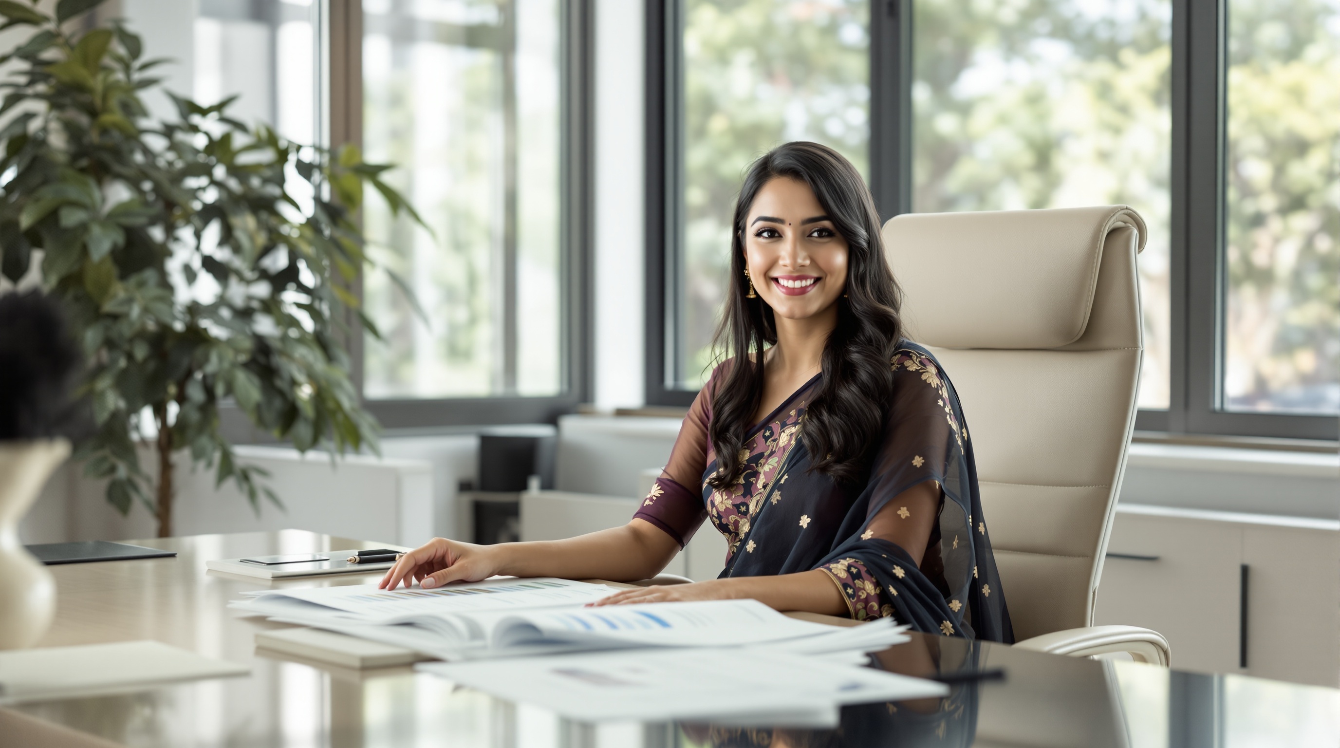 Professional wealth management consultant in traditional Indian attire